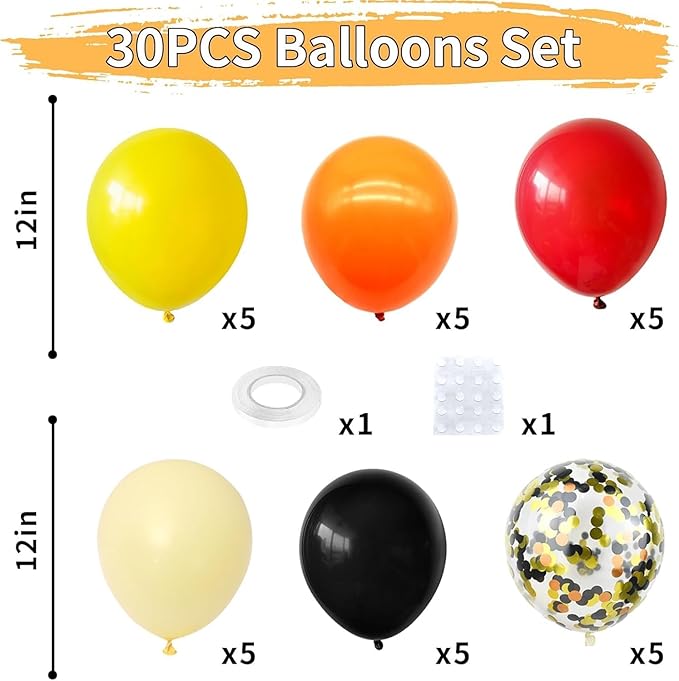 Orange Red Yellow Black Balloons, 12 Inch Colorful Latex Balloons - Image 2