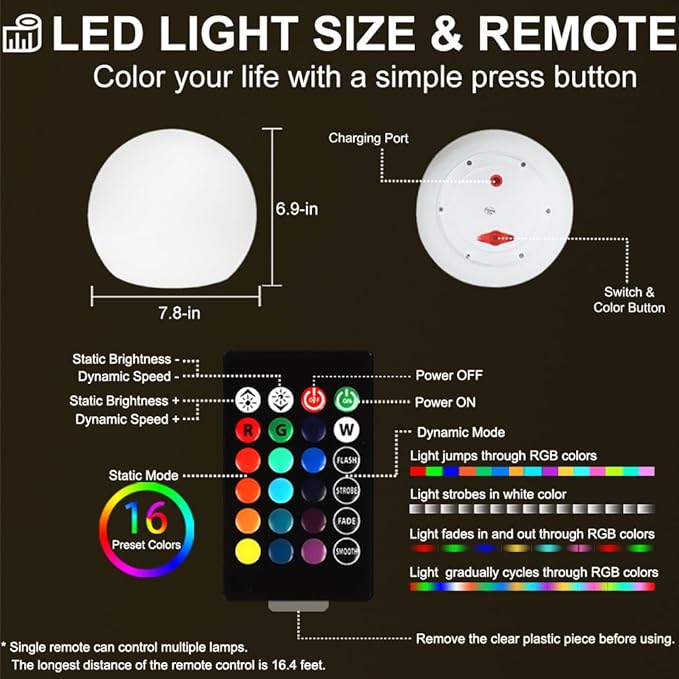 LED Glowing Ball Light, 8-in RGB Color Changing LED Orb Night Light Mood Lamp - Image 9