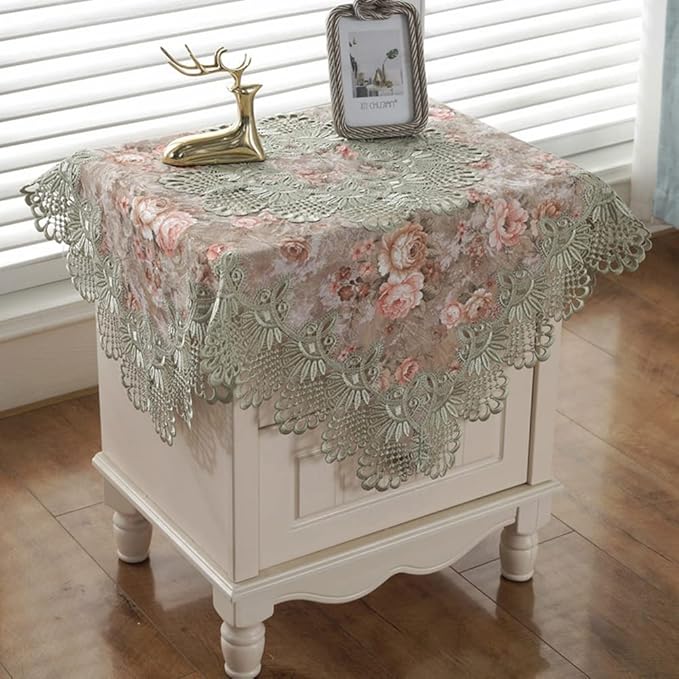 vctops Damask Lace Patchwork Tablecloth Luxury Square Small Table Cover Elegant by vctops