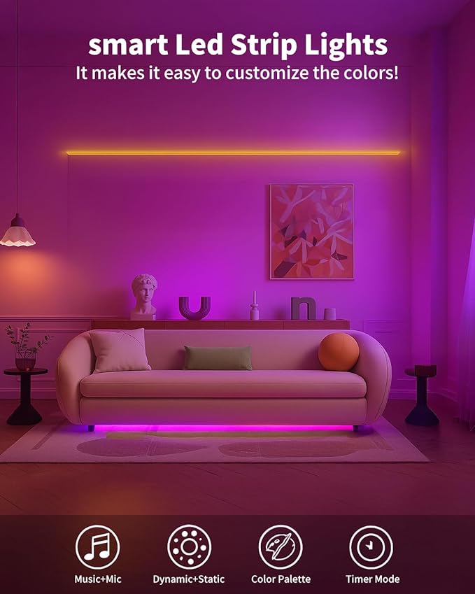 Smart LED Strip Lights 200FT for Bedroom App Control Lighting Bedroom Rome Decor - Image 6