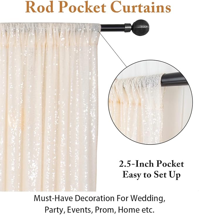ShinyBeauty Sparkle Backdrop Curtain Ivory 2 Panels Set Sequin Photo Backdrop - Image 4