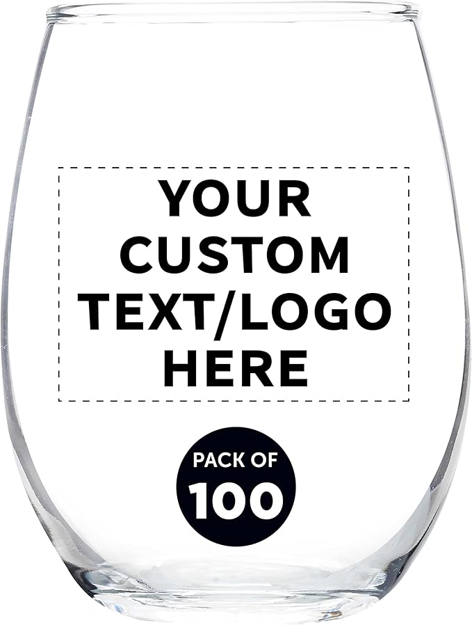 Custom Stemless Wine Glass 9 oz. Set of 100, Personalized Bulk Pack by DISCOUNTPROMOS