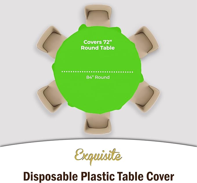 Exquisite 12-Pack Premium Plastic 84-Inch Round Tablecloth, Lime Green - Image 4