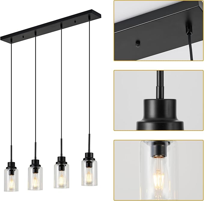 4-Lights Pendant Lighting for Kitchen Island in Black, Ceiling Light Fixtures - Image 6