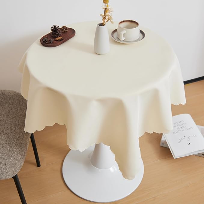 Small Square Beige Tablecloth 36 x 36 Inch Polyester Fabric Washable Table - Image 2
