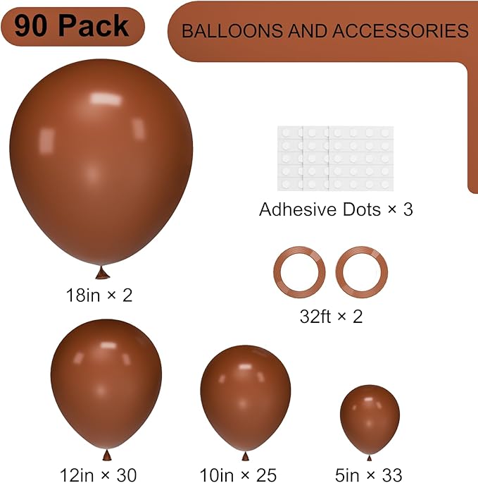 90pack Brown Balloons Different Size 18/12/10/5 Inch Brown Balloon Garland Arch - Image 2
