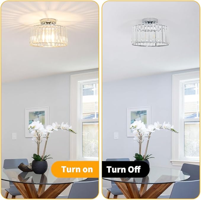 Crystal Ceiling Light Fixture, Chrome Close To Ceiling Light Fixtures, Modern - Image 5