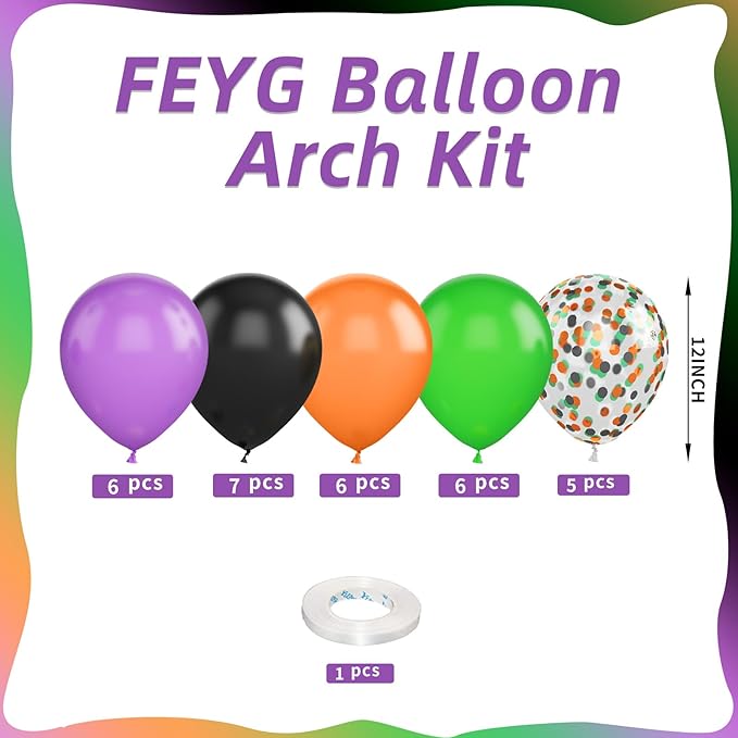 Purple Green Orange Balloons Set, 12inch Halloween Ballons Black Balloon - Image 2