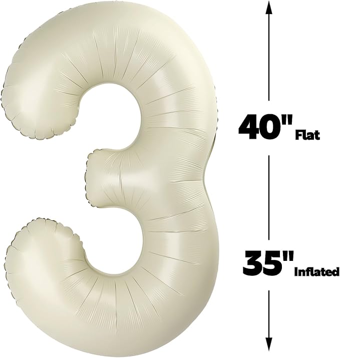 40 Inch Cream White 3 Large Number Balloon, 3 13 23 30 33 36 38 Cream White - Image 2