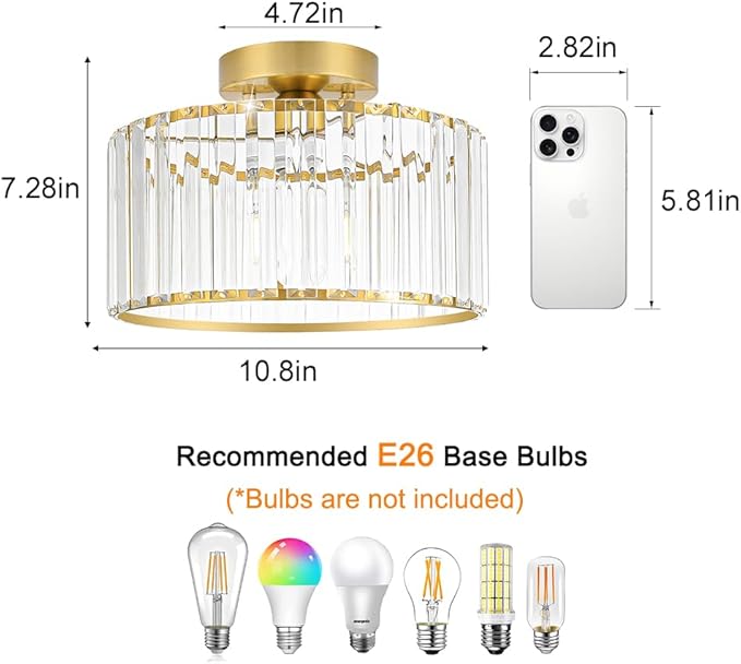 Crystal Ceiling Light Fixture, Modern Semi Flush Mount Ceiling Light, Close To - Image 7
