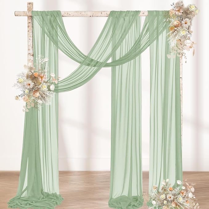 MLMW Wedding Arch Draping Fabric 1 Panel 29" x 20Ft Easter Sage Green Sheer - Image 4