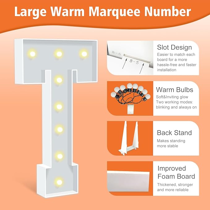3FT Light Up Marquee Letters T, Large Lighted Letters - Image 3