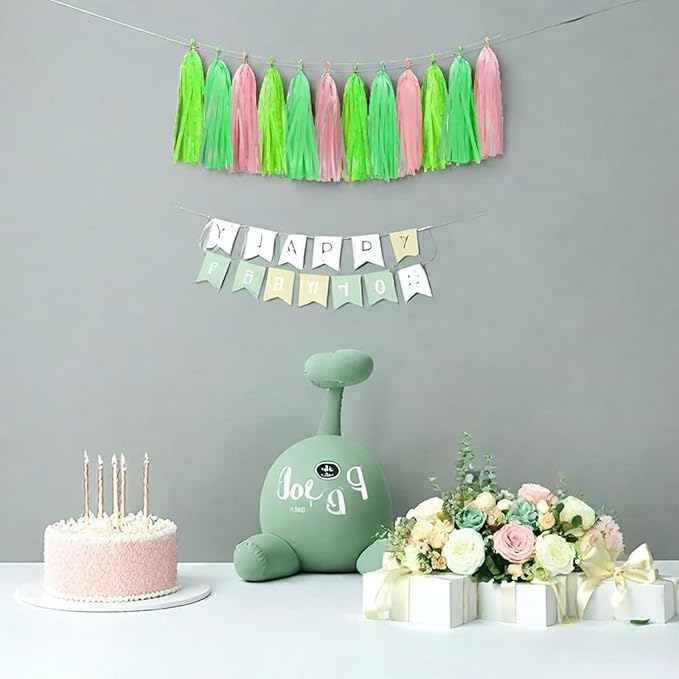 Green Light Green and Pink Tassel Garland Banner Paper Tassels - Image 5