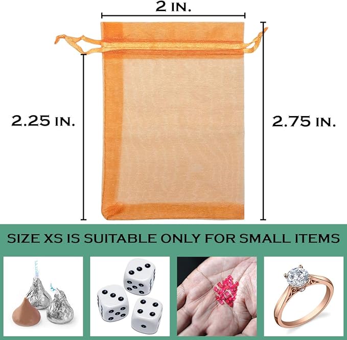 TheDisplayGuys 100-Pack XS 2 x 2 3/4" Orange Sheer Organza Gift Bags - Image 2