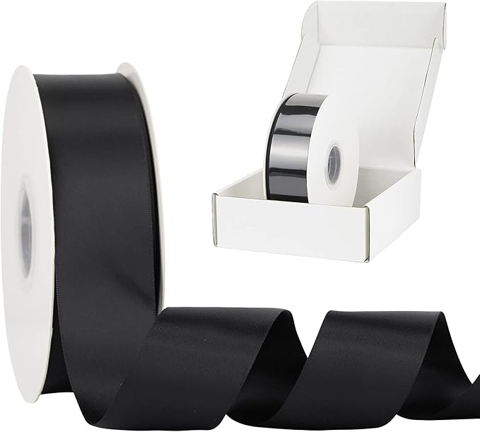 HUIHUANG 1-1/2 inch Double Face Satin Ribbon, Polyester Satin Black Ribbon 50 - Image 7