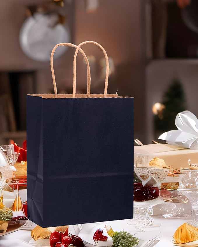 qiqee 100PCS Gift Bag with Handles Bulk Kraft Navy Blue Paper Bags Multiple Uses - Image 5