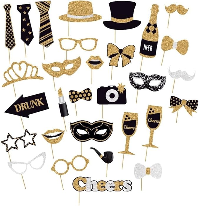 30 Pieces Black Golden Photo Booth Props - Image 3