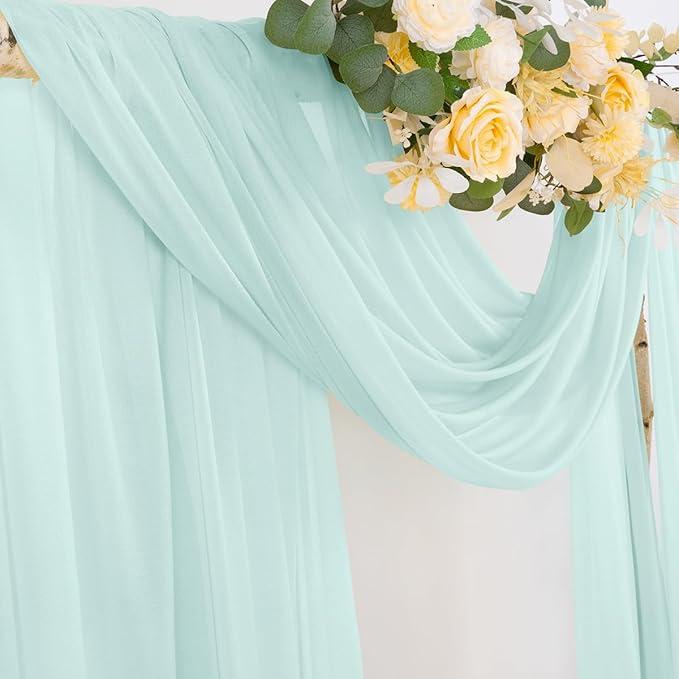 Socomi Wedding Arch Draping Fabric 29" x 20Ft 2 Panels Mint Green Sheer Outdoor - Image 2