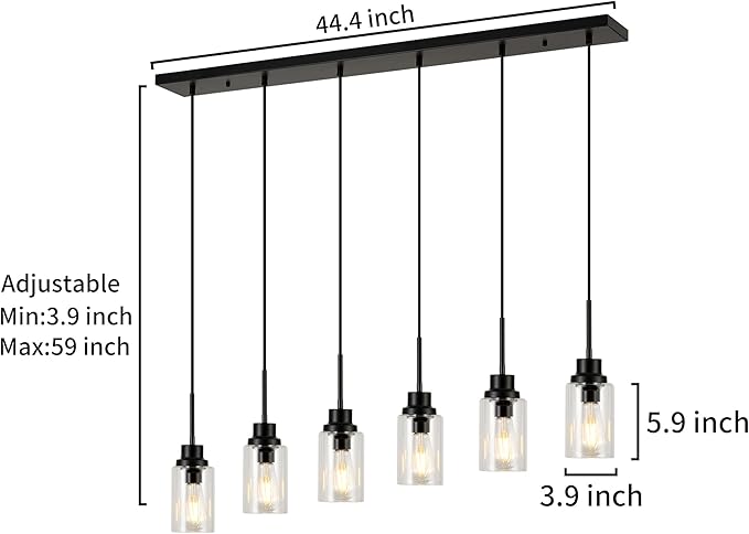6 Lights Island Lights for Kitchen Modern Industrial Black Linear Chandeliers - Image 2
