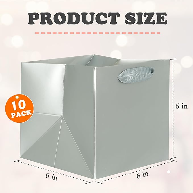 ADIDO EVA Silver Square Gift Bags Small Size Square Bottom Paper Bags - Image 2