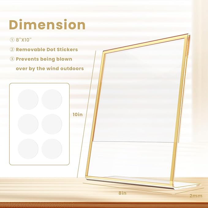 Acrylic Gold Frames 8 x10, Slanted Back Gold Picture Frames Table Acrylic Sign - Image 3