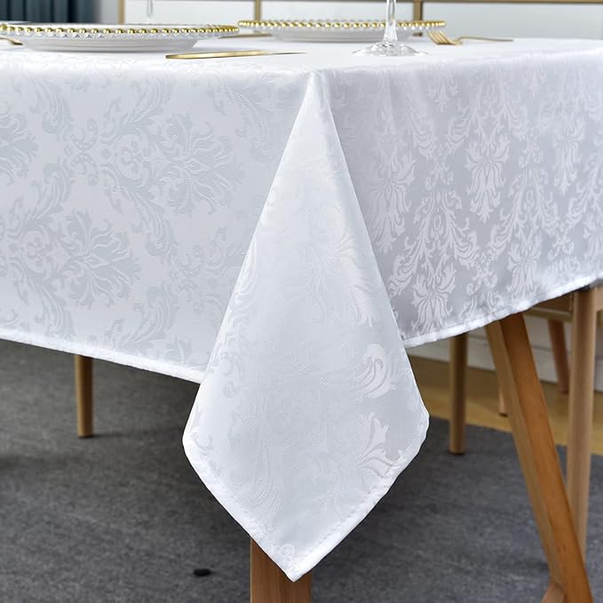 SASTYBALE White Tablecloth Rectangle 60 x 102 Inch Jacquard Damask Tablecloth by SASTYBALE