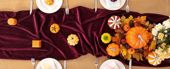 Burgundy Velvet Table Runner 3 Pack Fall Thanksgiving Red Table Runners 20 x - Image 7