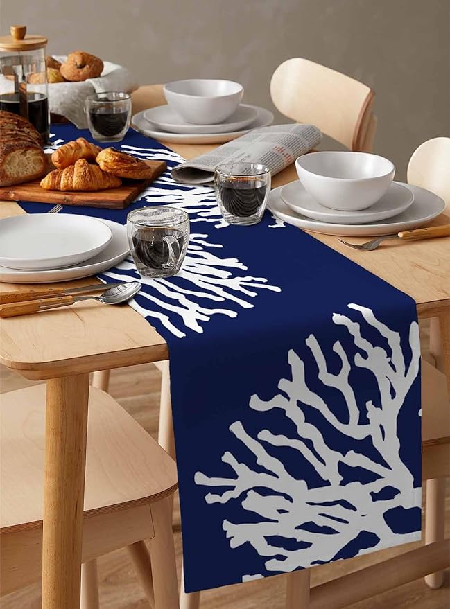 Coastal Coral Cotton Linen Table Runner - Image 3