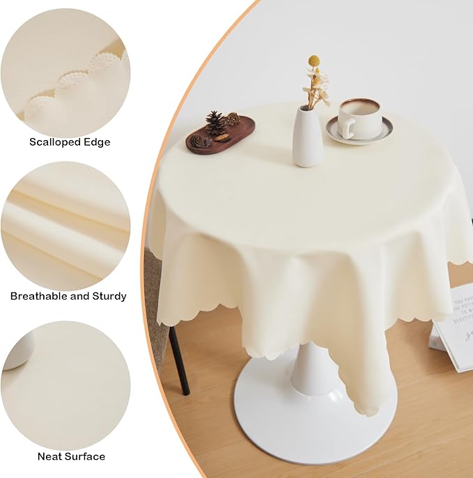 Small Square Beige Tablecloth 36 x 36 Inch Polyester Fabric Washable Table - Image 4