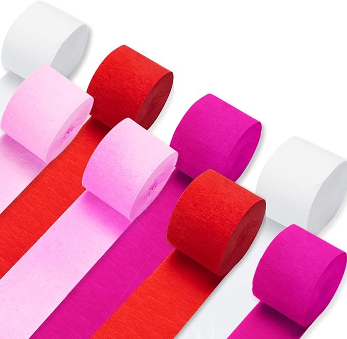 Crepe Paper Streamers 8 Rolls 656ft, Pack of Red, Hot Pink, Peach and White by welcomePIGETALE