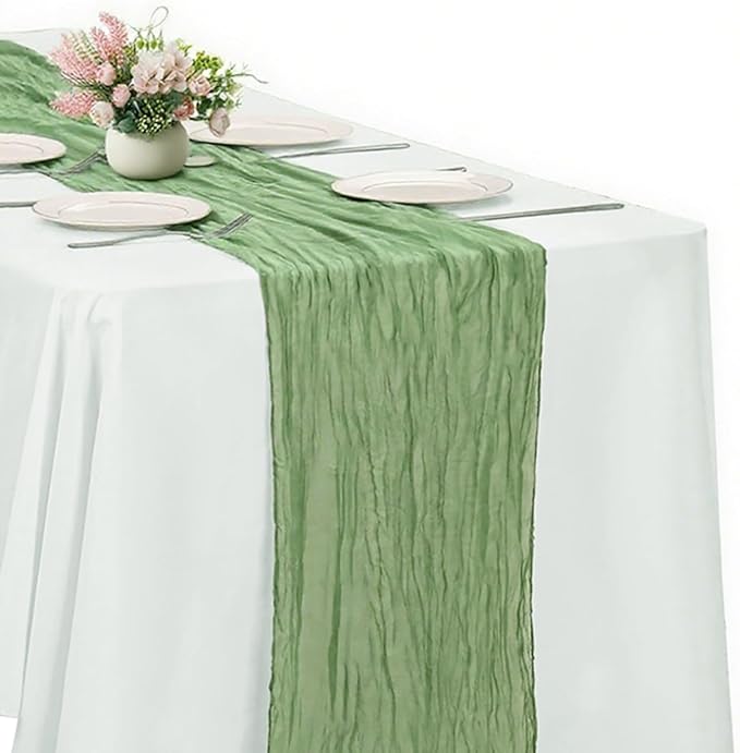 Olive Green Cheesecloth Table Runner -21*120Inch Long Boho Wedding Table Decor by MIRRASMIRROR
