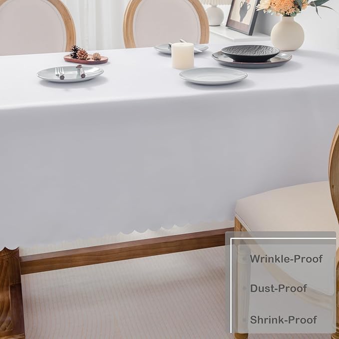 Rectangle White Tablecloth 60 x 84 Inch Polyester Fabric Washable Table Cloth - Image 5