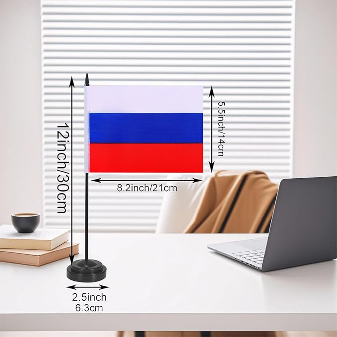 Russia Desk Flag 12" Solid Pole Deluxe Set Russians Flags Banner Mini Small - Image 2