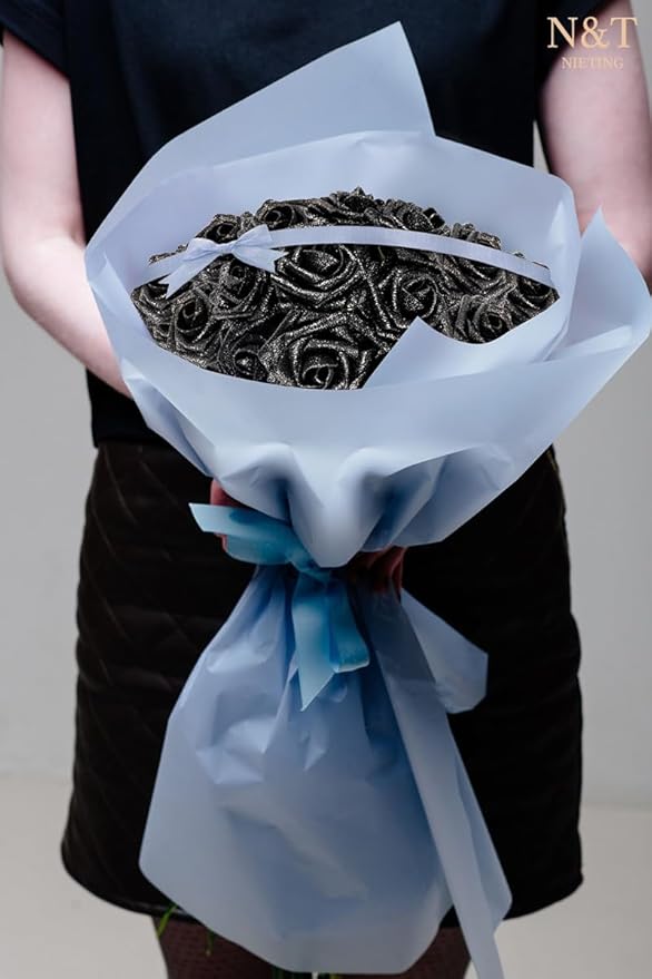 N&T NIETING Artificial Flowers Black Glitter Flowers Foam 25pcs Glitter Roses - Image 3