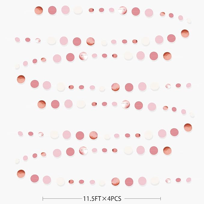Rose Gold Party Decorations Dusty Pink Circle Dots Garland Blush Pink Hanging - Image 2