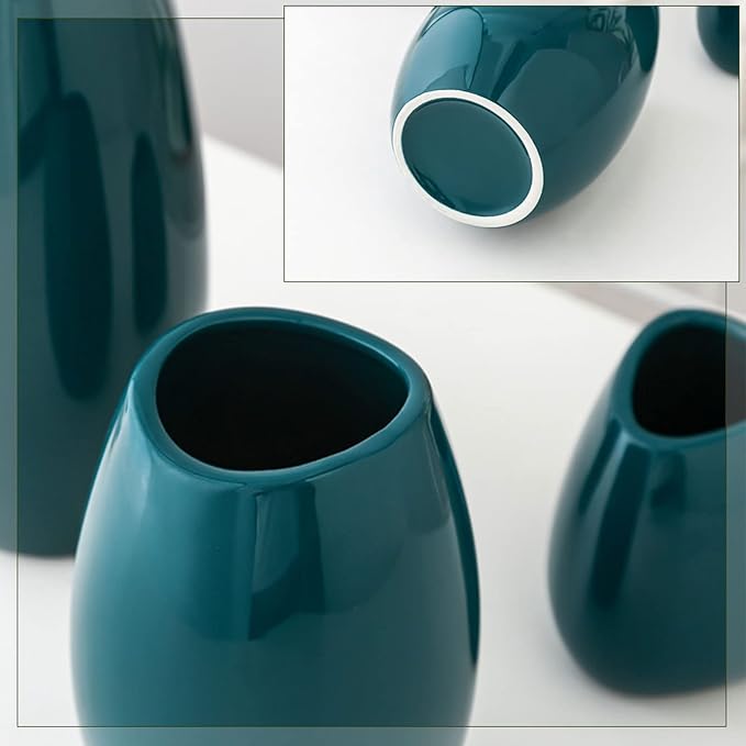 hjn Ceramic Vase Set of 3 Teal Flower Vase - Image 4