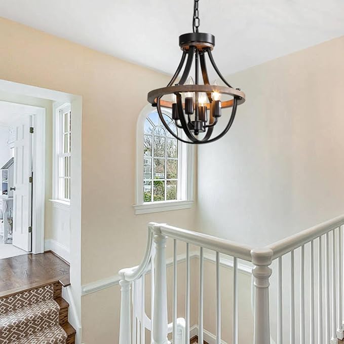 Farmhouse Chandelier, Modern Hanging Pendant Lighting, 4-Light Rustic Ceiling - Image 9