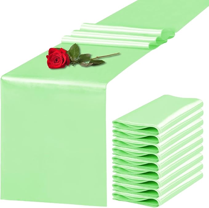10 Pack Satin Table Runner 12 x 108 Inch Long Green Silk Table Runner by Unknown