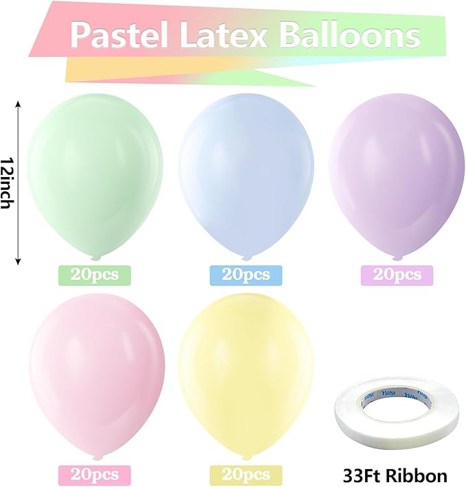 Bezente Pastel Balloons Latex Party Balloons, 100 Pack 12 inch Round Helium - Image 2