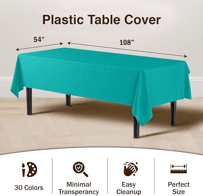 Party Solids Pack Of 12 Premium Plastic Tablecloth 54 Inch x 108 Inch Rectangle - Image 3