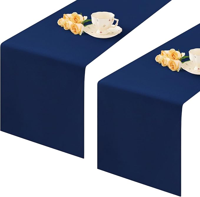 2 Pack Navy Blue Table Runner 12 x 60 Inch Solid Color Farmhouse Runners Coffee by mylacerhome