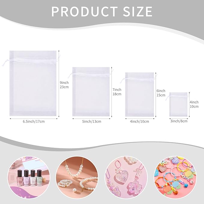 50 Pcs White Organza Bags 5x7 Inch, Small Mesh Bags Drawstring Gift Bags Party - Image 2