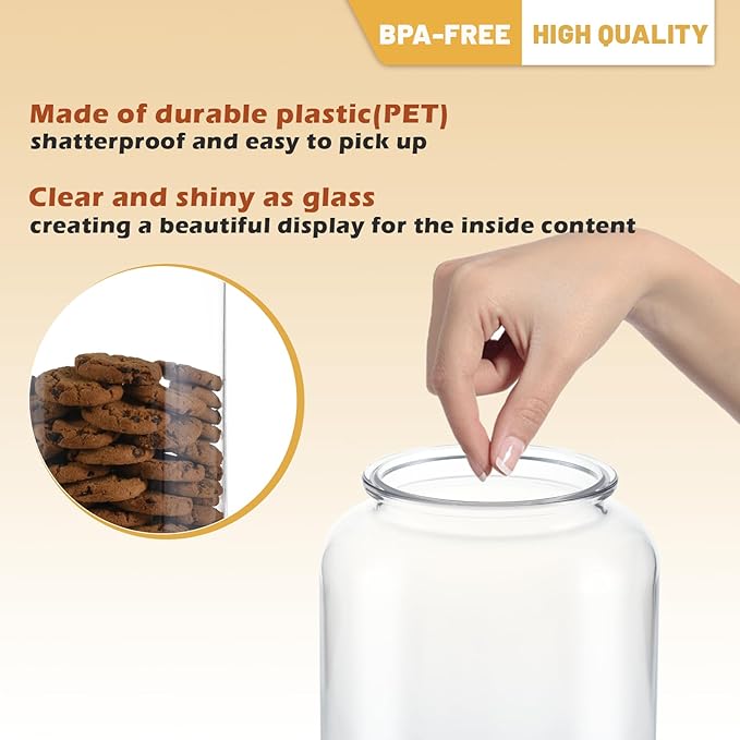 2 Pack 1 Gallon Plastic Cookie Jars, Unbreakable Apothecary Jars - Image 3