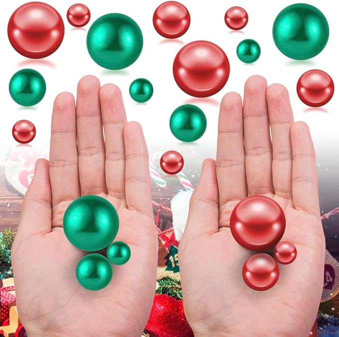 300Pcs Red&Green Polished No Hole Pearl Beads Vase Filler, Christmas Vase - Image 3