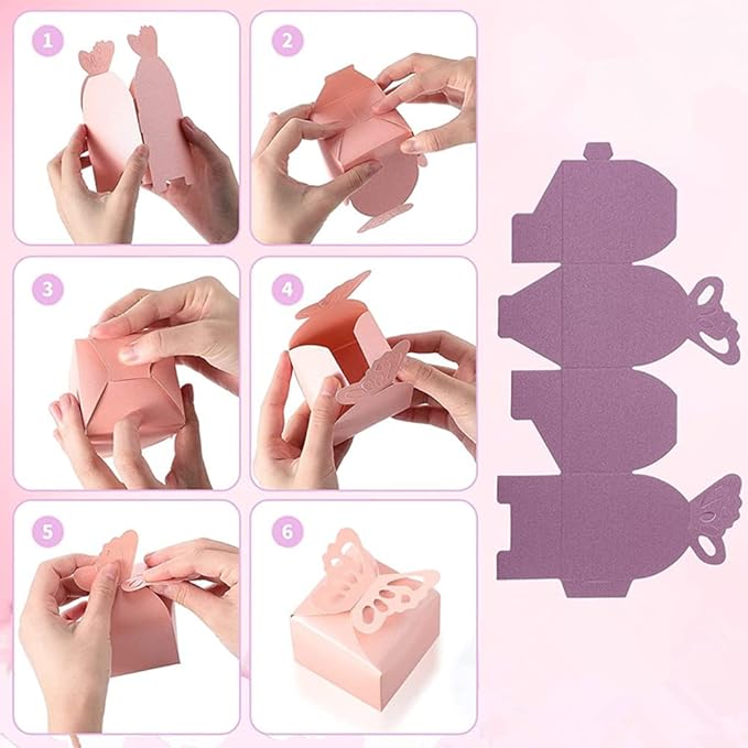 KUPOO 50PCS Small purple Butterfly Favor Boxes Girl Baby Shower Candy Box Small - Image 4