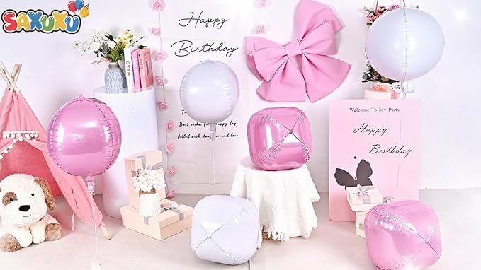 Pink White Giant 4D Foil Balloons, 22 Inch Big Round Foil Balloon - Image 5