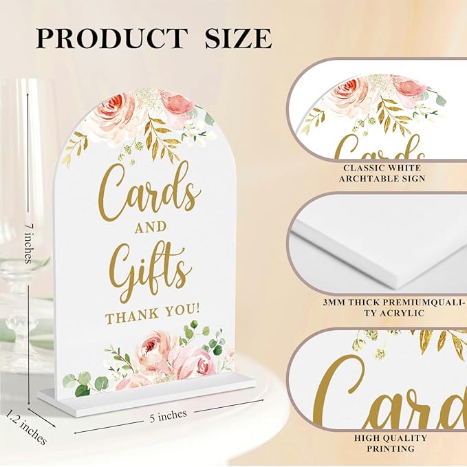 4 Pcs Acrylic Wedding Signs for Reception, Bridal Shower Decorations, Cards and - Image 2