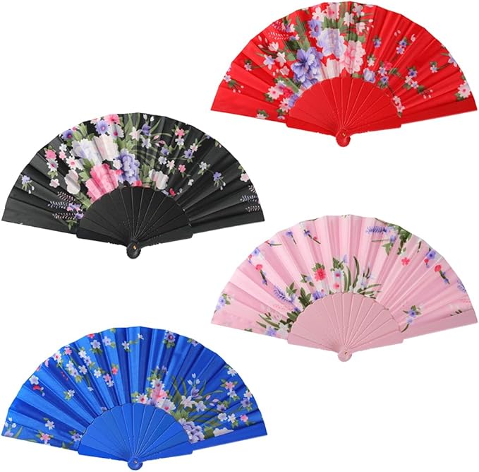 HUNANBANG 4 Pcs Oriental Flowers Japanese Folding Hand Fans Spanish Church by HUNANBANG