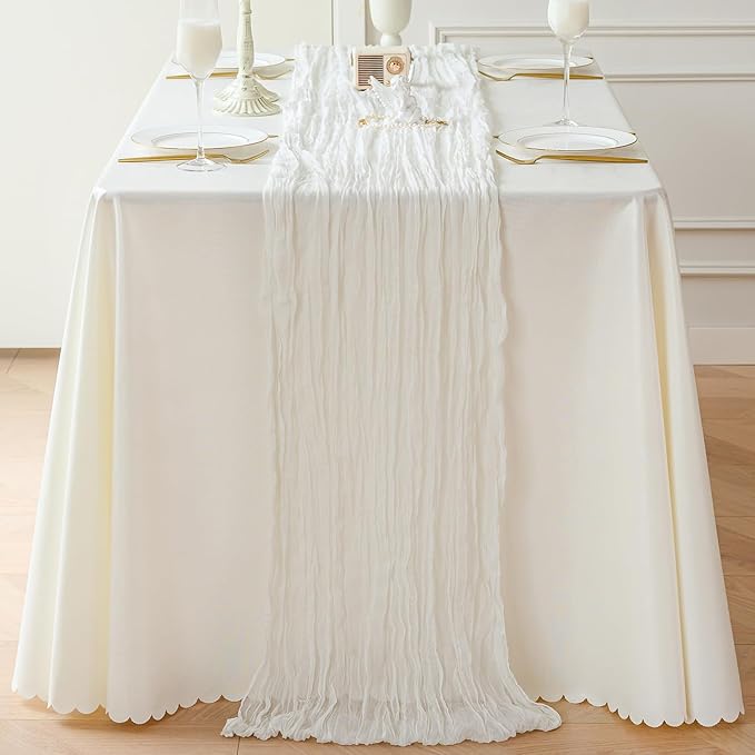 Sioloc Ivory White Cream Cheesecloth Table Runner Fall Autumn Decor - Image 4