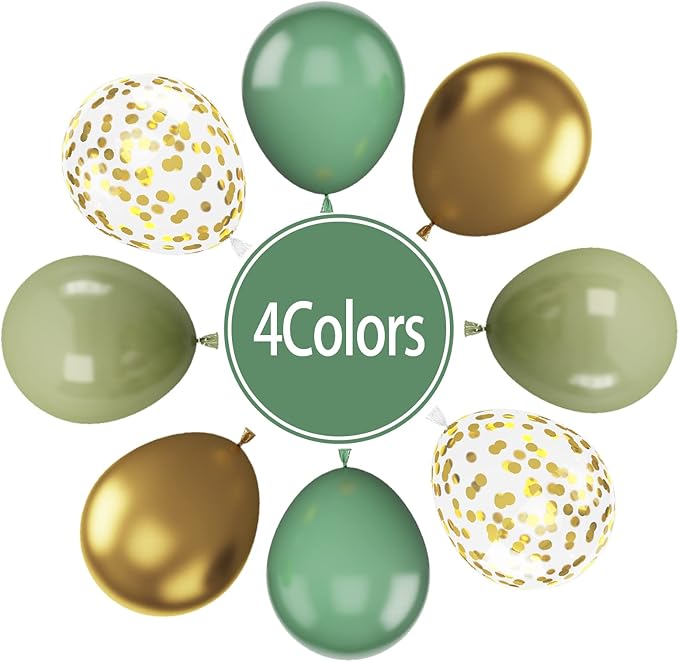 Paready Sage Green Gold Balloons, Retro Avocado Party Balloons - Image 2